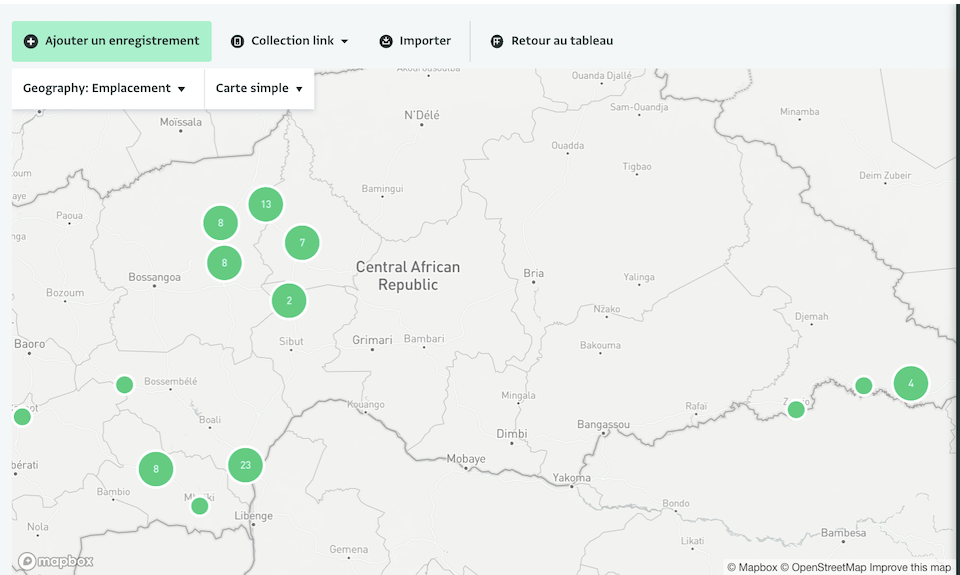 Vue de carte du formulaire des sites IDP