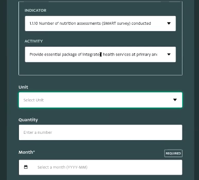 Extract of the data collection form: Reference fields combined with an indicator value