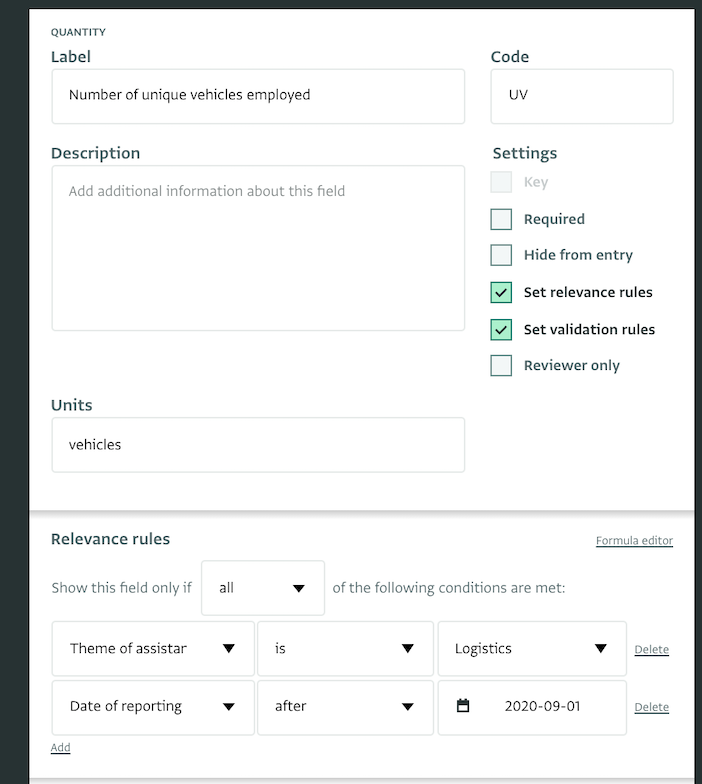 Relevance rule in form design