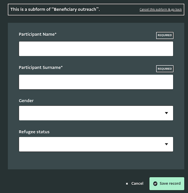 Participants list subform