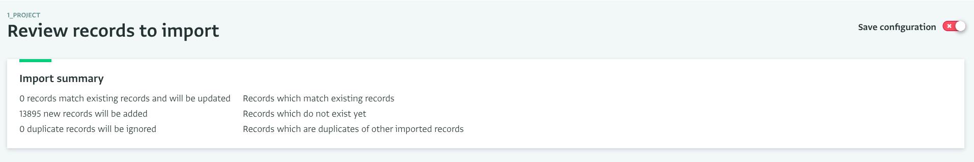 Toggle the “Save configuration” switch