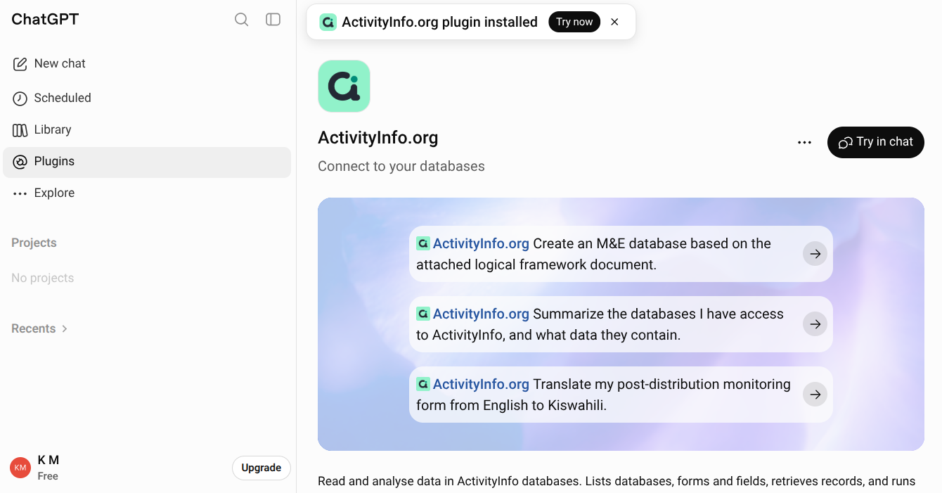 ActivityInfo.org plugin installed