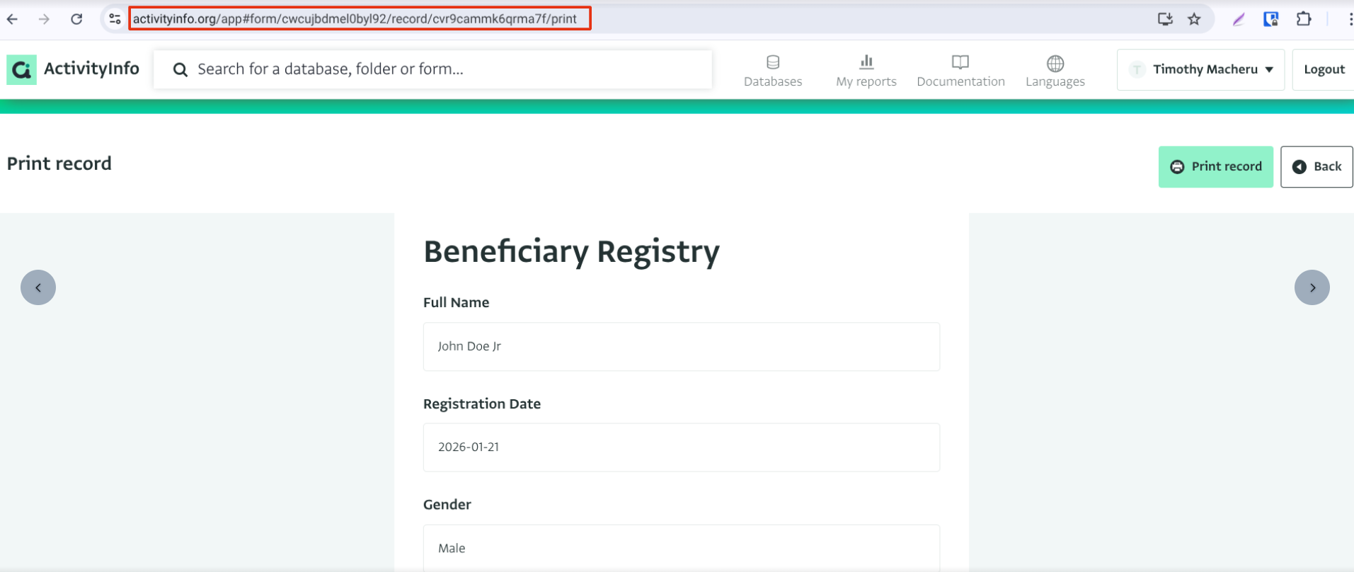 URL containing the  and  components