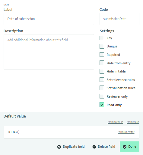Setting the “Date of submission” Field as Read-only