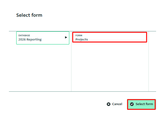 Select Projects form