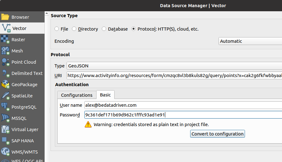 Screenshot of Data Source Manager dialog box