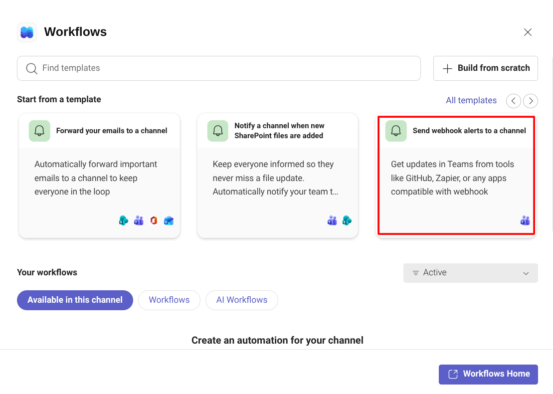 Send webhook alerts to a channel