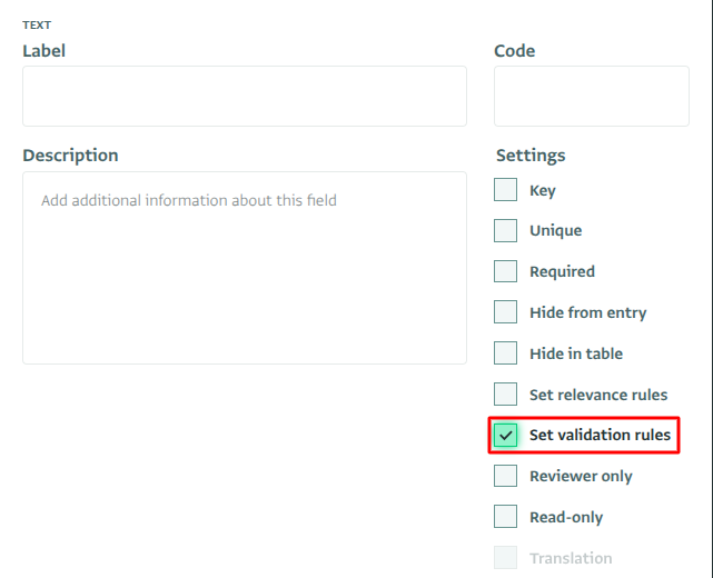 Set validation rules