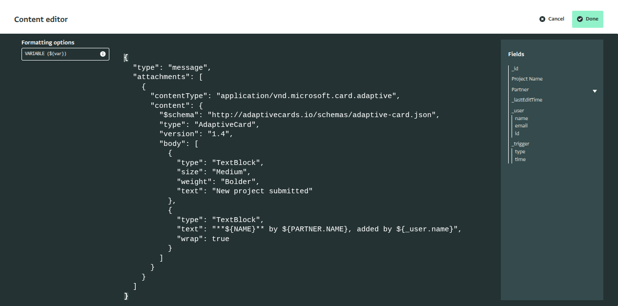 Custom payload editor