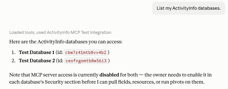 List my ActivityInfo databases