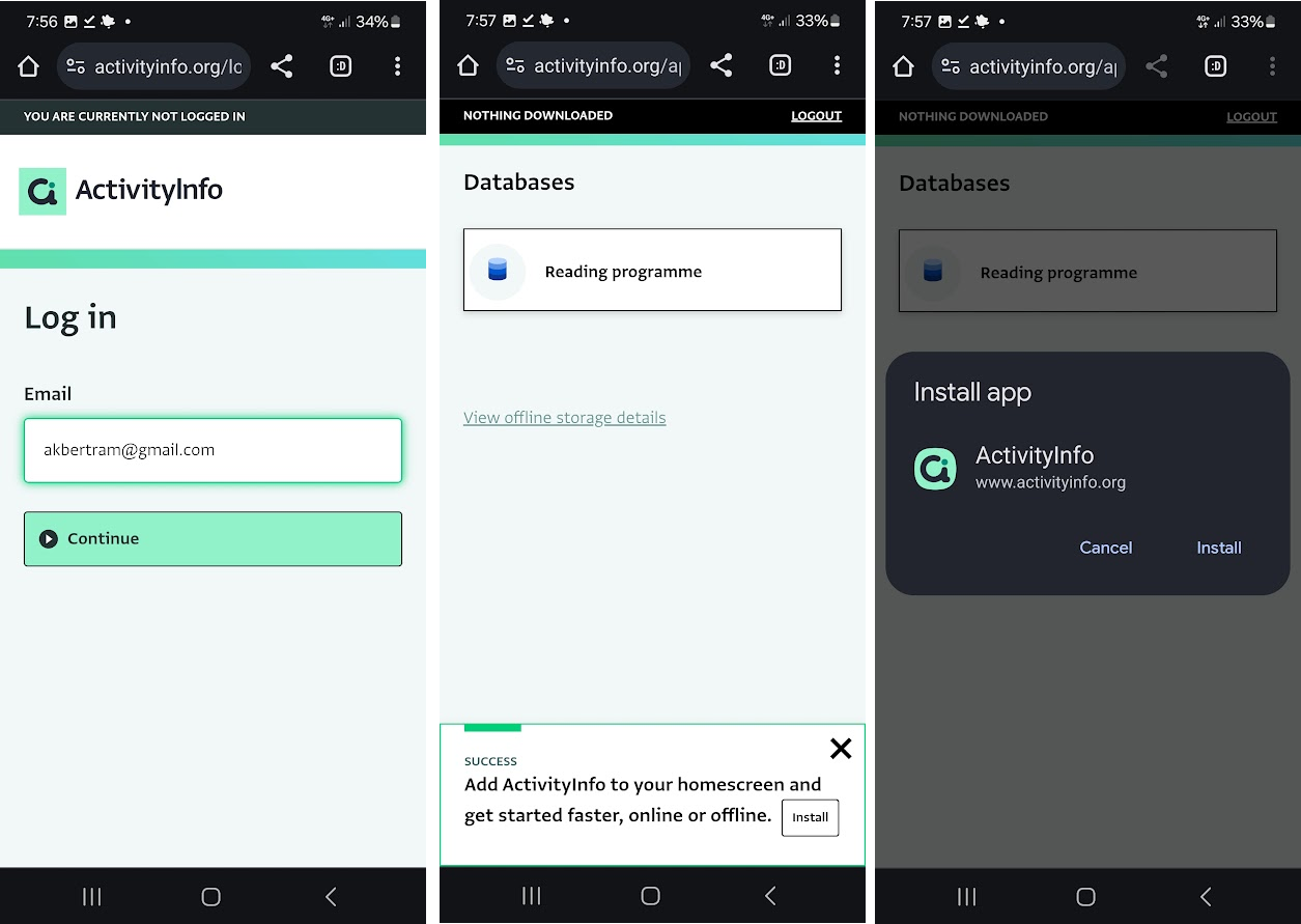 Login process and adding the app to home screen