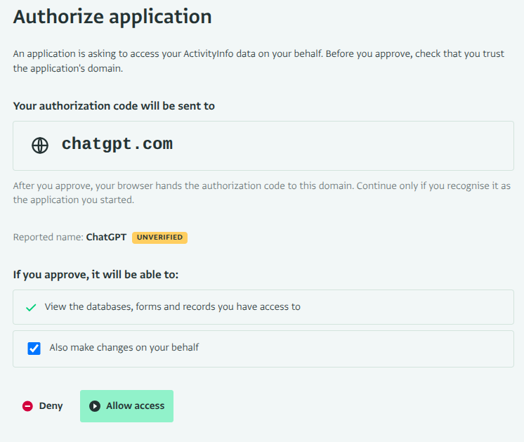 Authorize ChatGPT to access