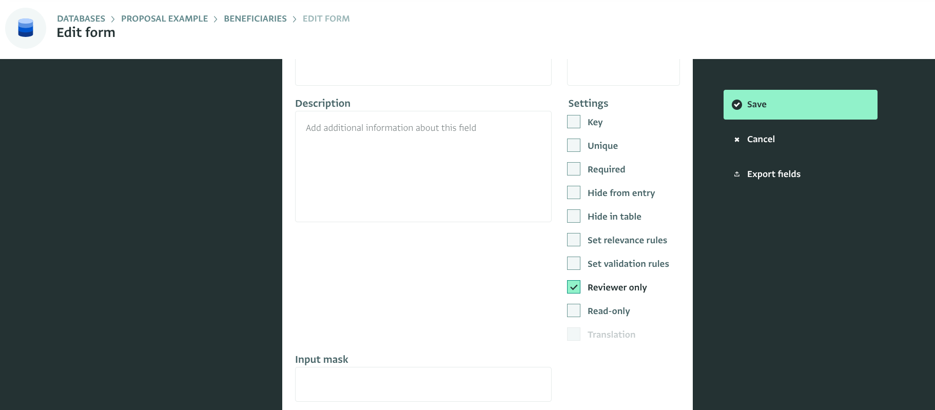 Setting a Field as “Reviewer-only” in the Form settings