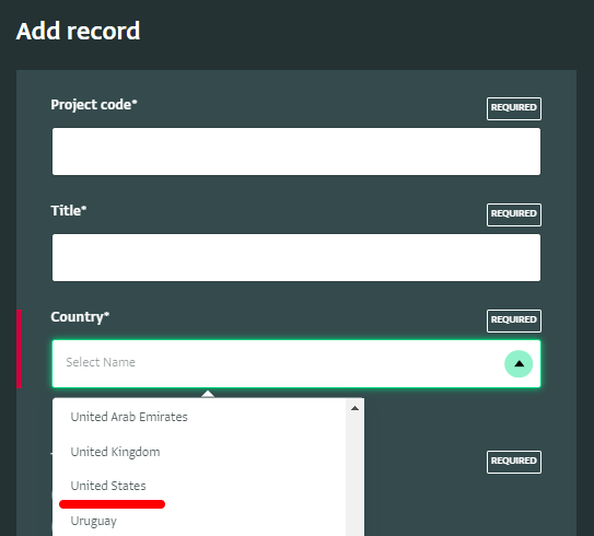 Users with the same system language (English) and original language of the database (English) see the original Field value