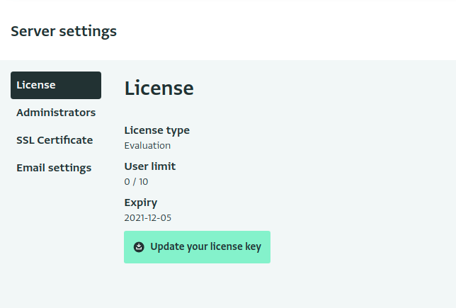 License Settings screenshot