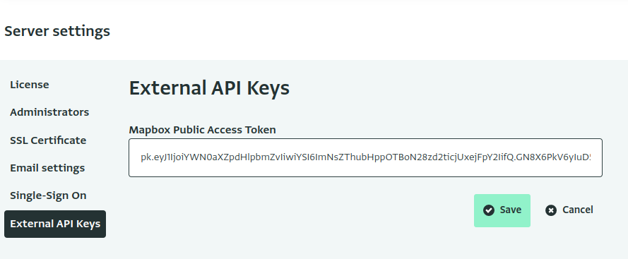Screenshot of updating Mapbox public access token