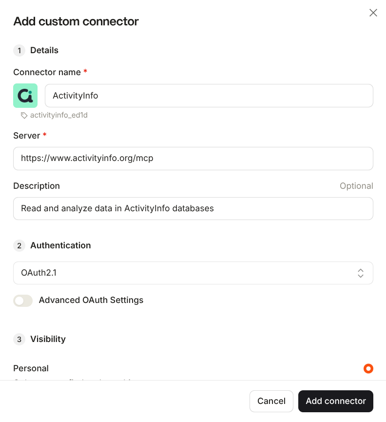 Add custom connector