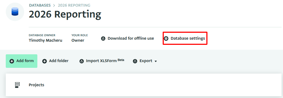 Database settings