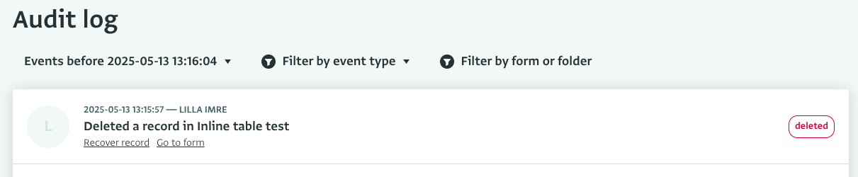 Recovering deleted (synchronized) Records from the Audit log