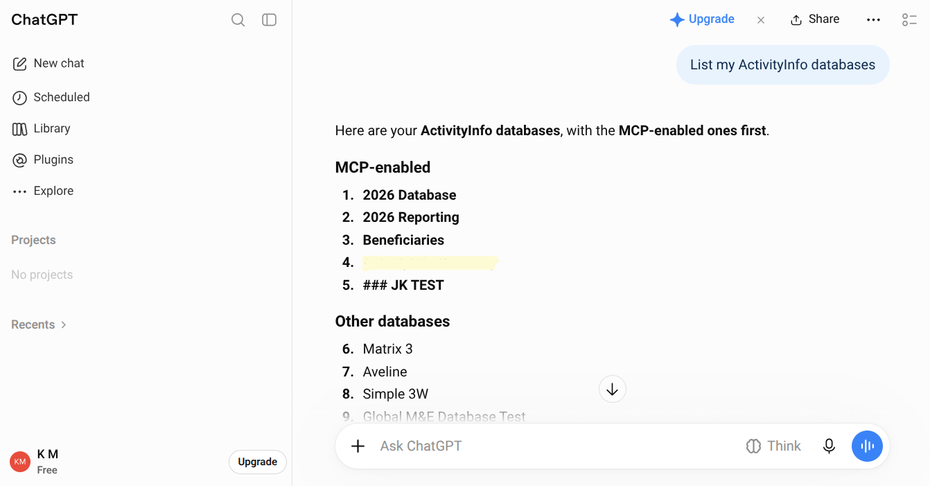 List my ActivityInfo databases