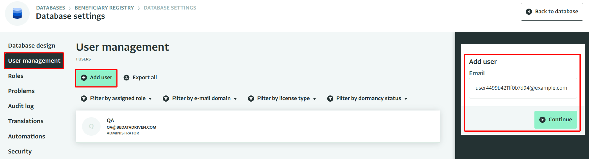 Inviting a user