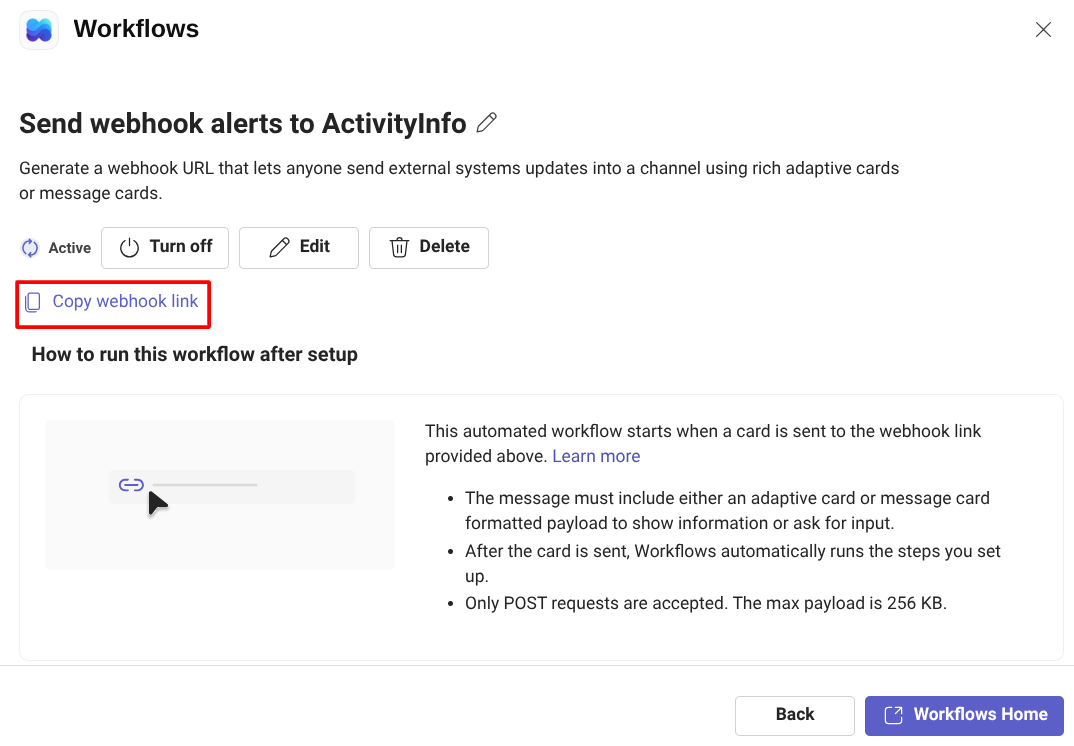 Copy webhook link