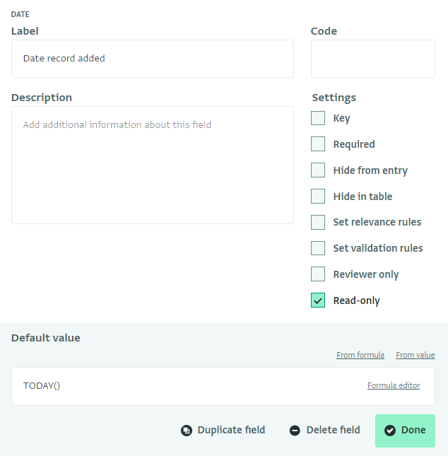 Defining a default value to capture the date a record was added