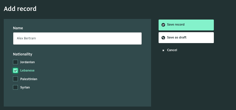 Options displayed as list of checkboxes