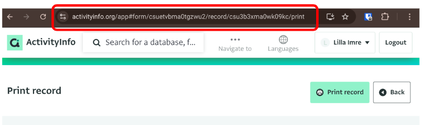 URL containing the  and  components