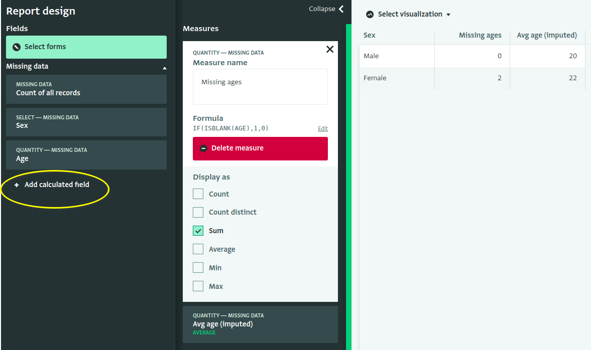 Screenshot of pivot table editor