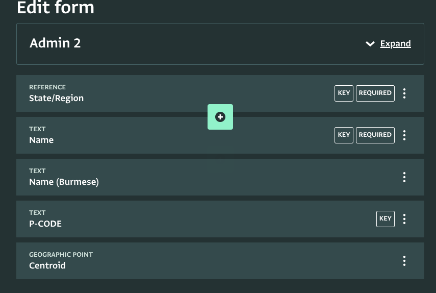 Required fields and Key fields shown in the Form settings