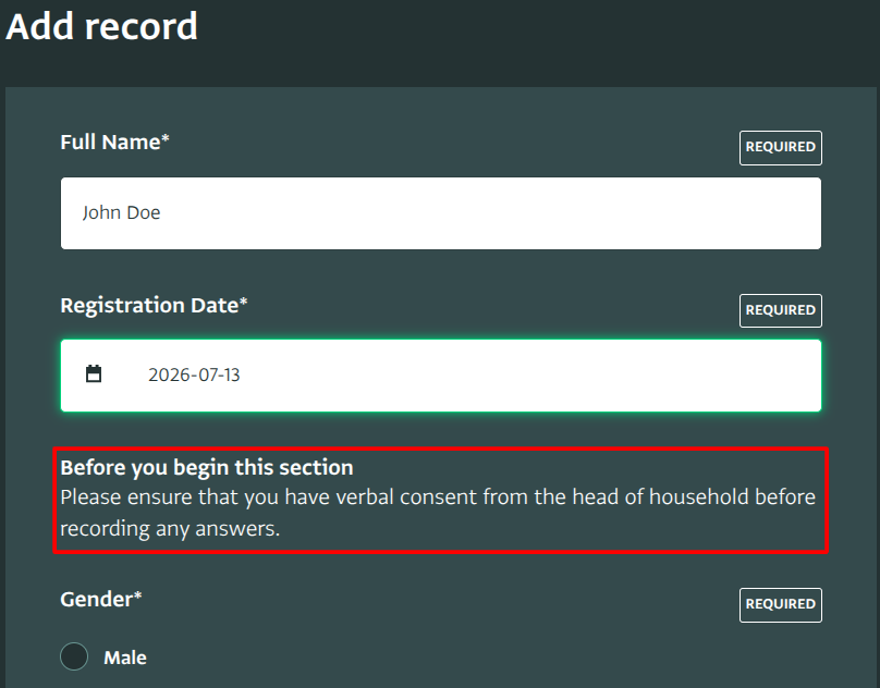 Note field in data entry