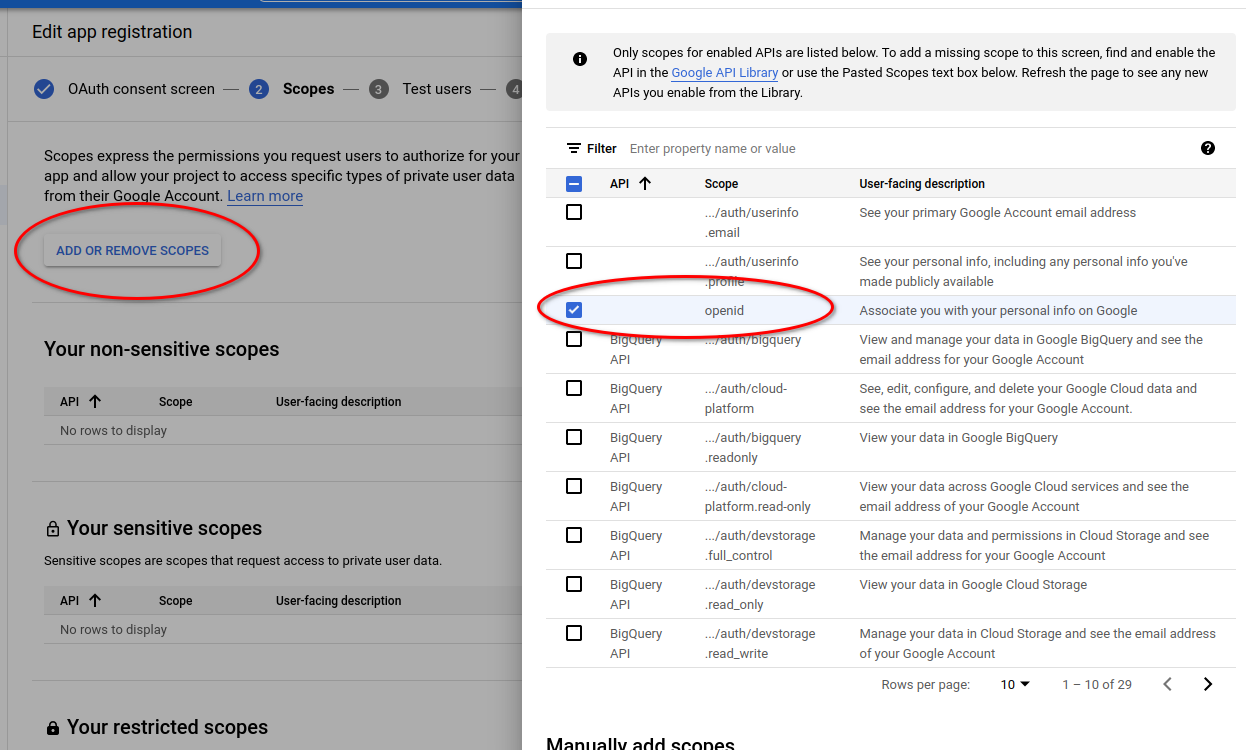 Add openid scope screenshot